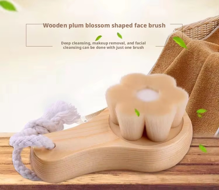 XS2005 wooden handle ultra soft fiber face wash brush