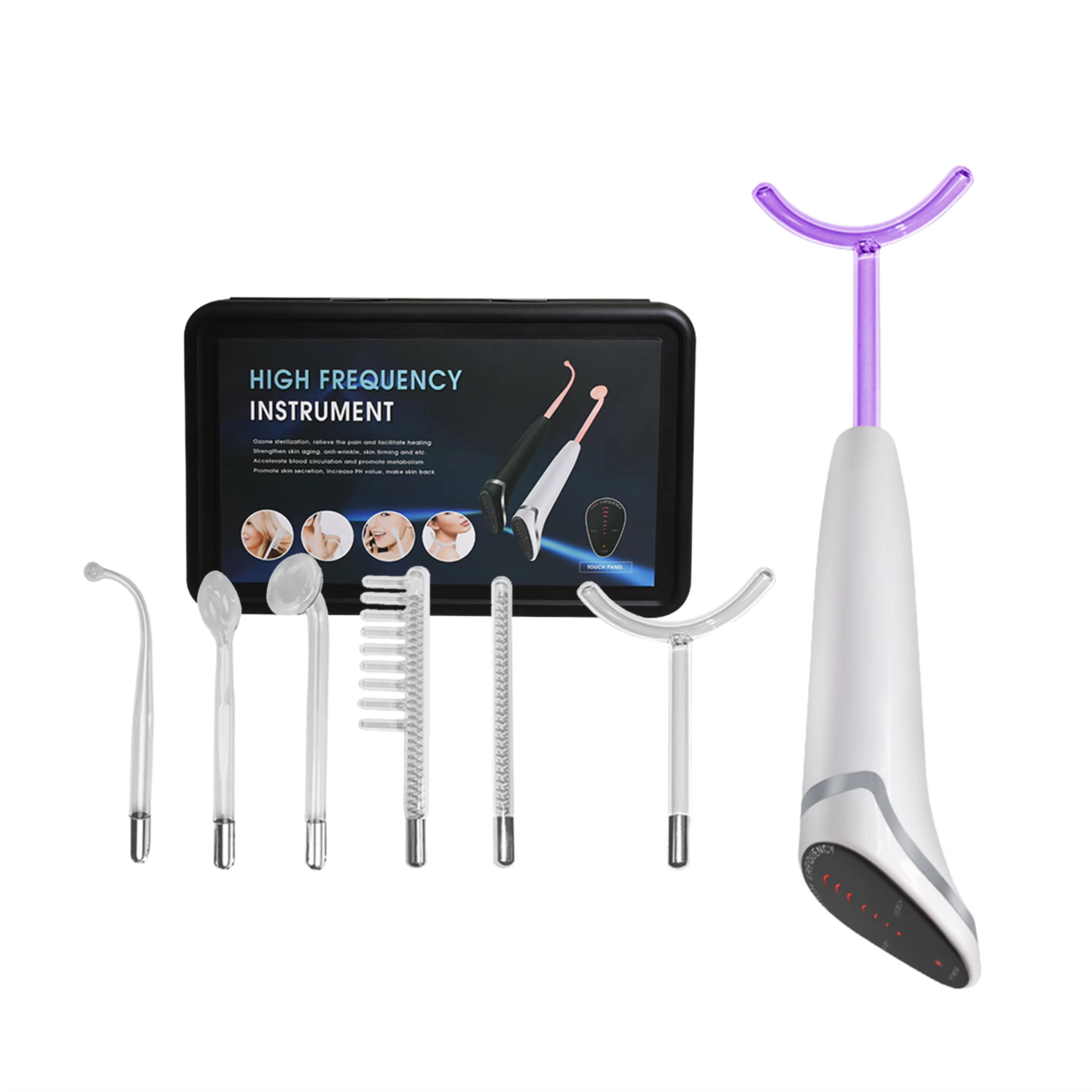  Touch Control 12W High Frequency Facial Wand Ozone Therapy Device for Acne & Scalp Care