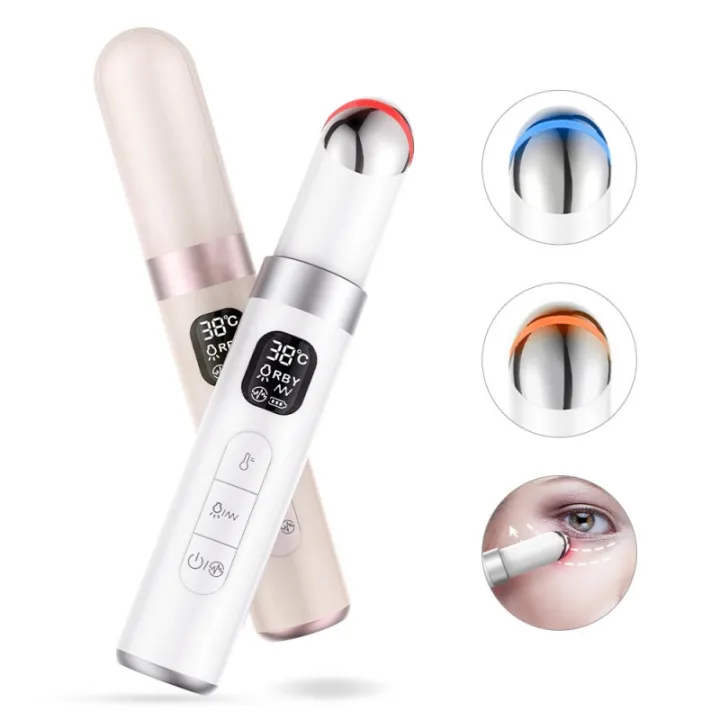 EMS Eye Massager Beauty Wand with Red Blue Light for Under Eye Care