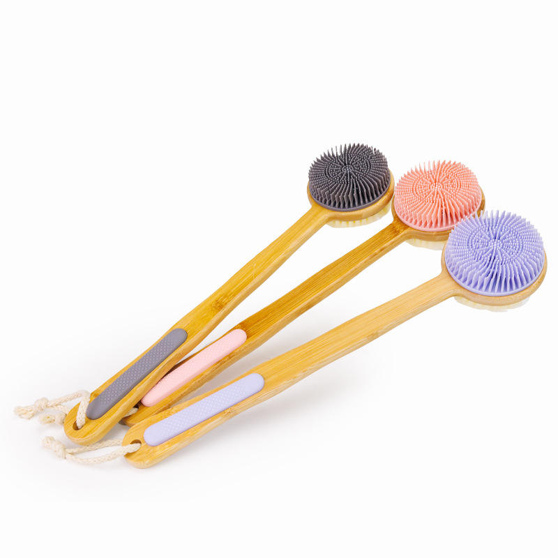 Bamboo Long Handle Shower Back Brush Double Sided Body Exfoliating scrubber