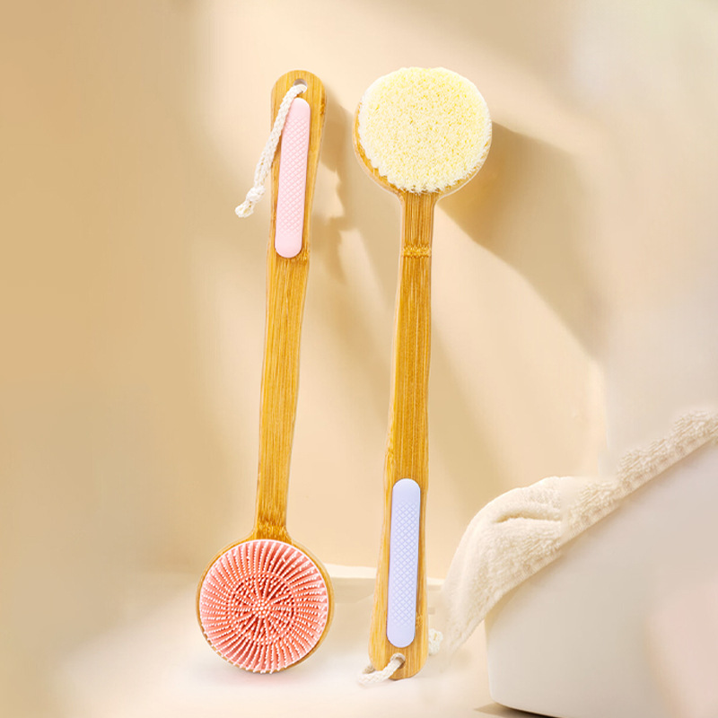 Bamboo Long Handle Shower Back Brush Double Sided Body Exfoliating scrubber