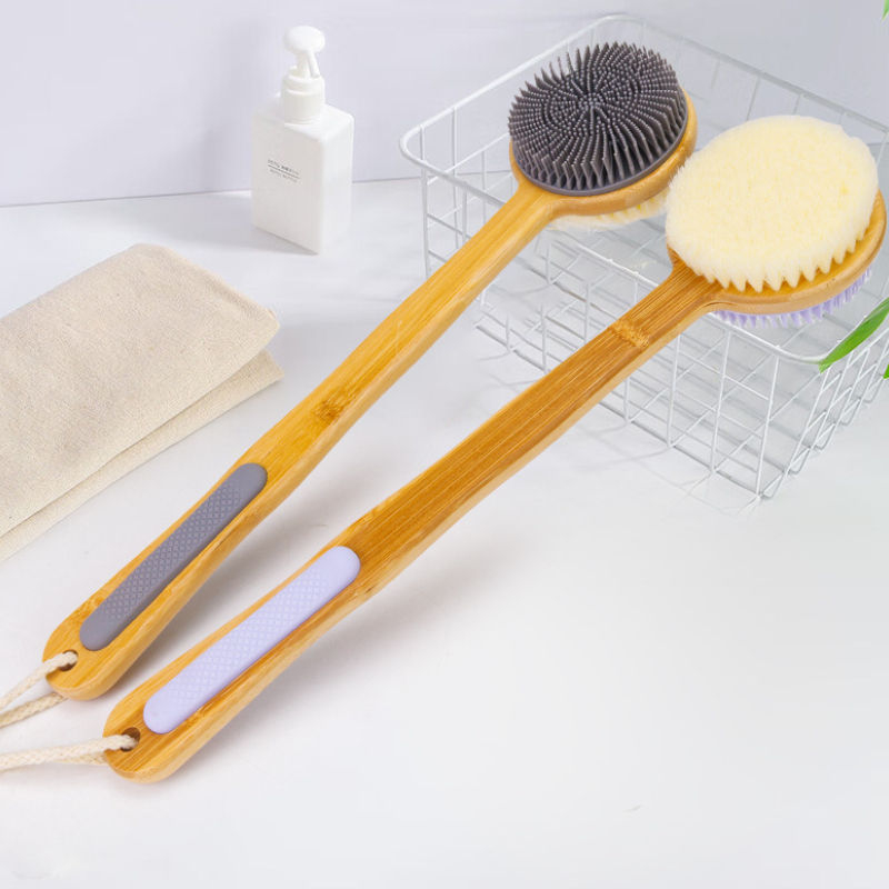 Bamboo Long Handle Shower Back Brush Double Sided Body Exfoliating scrubber