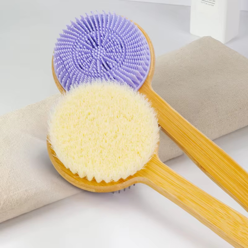 Bamboo Long Handle Shower Back Brush Double Sided Body Exfoliating scrubber