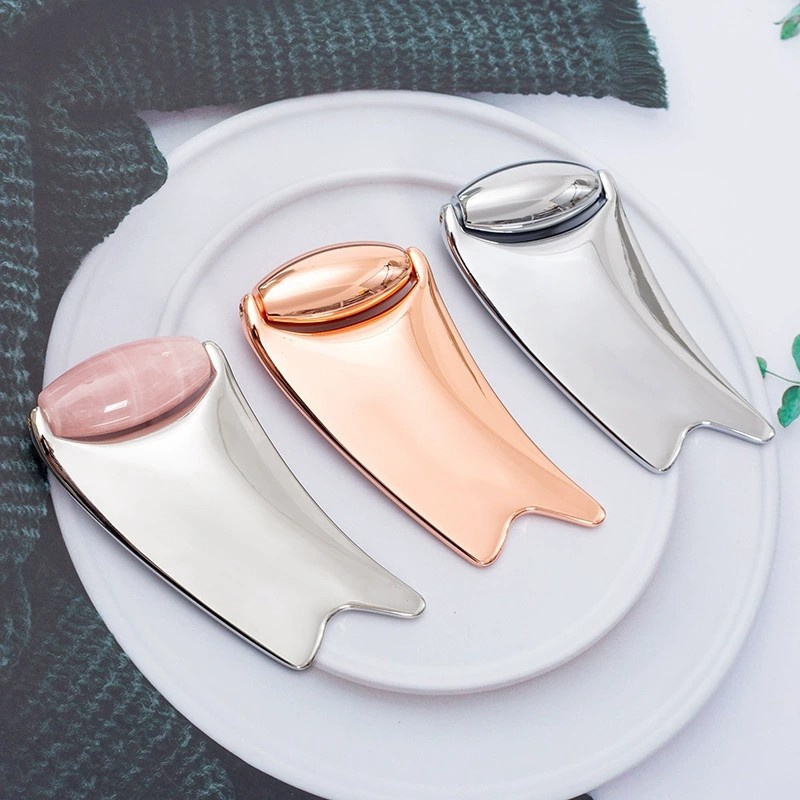  2in1 Natural Stone Jade Roller Metal Guasha Scarping Tool Private Label