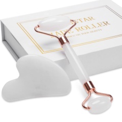 OEM Natural Rose Quartz Jade Facial Roller Gua Sha Set