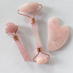 OEM Natural Rose Quartz Jade Facial Roller Gua Sha Set