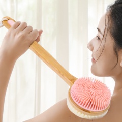 Bamboo Long Handle Shower Back Brush Double Sided Body Exfoliating scrubber