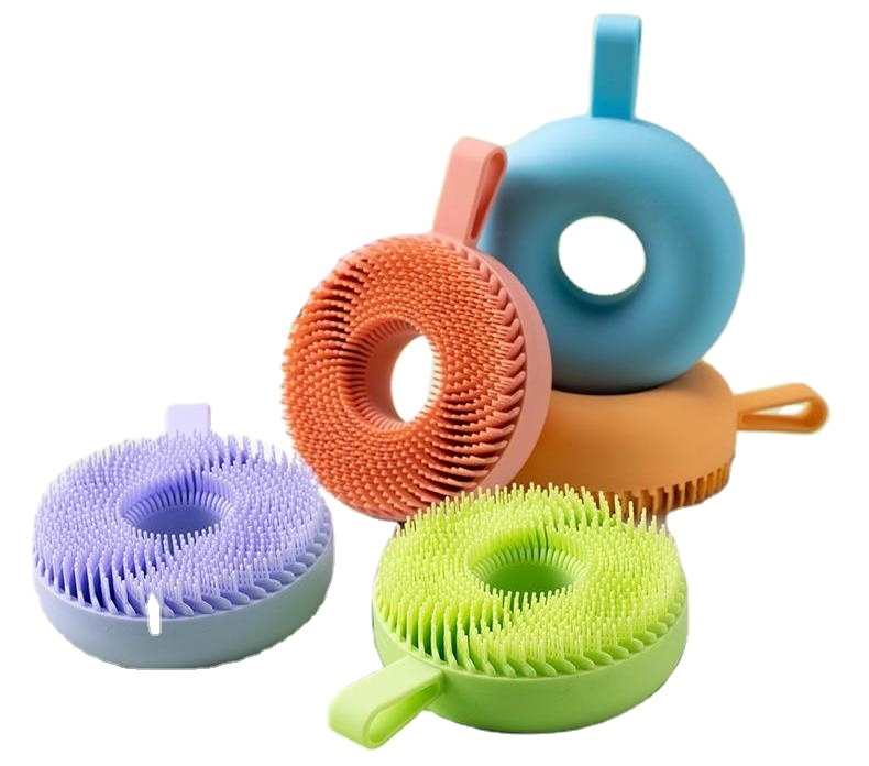Private Label Donut‑Shape Silicone Bath Shower Exfoliating Face Body Scalp Brush