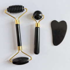 OEM Natural Rose Quartz Jade Facial Roller Gua Sha Set