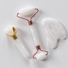 OEM Natural Rose Quartz Jade Facial Roller Gua Sha Set