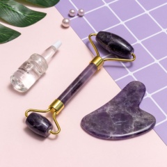 OEM Natural Rose Quartz Jade Facial Roller Gua Sha Set