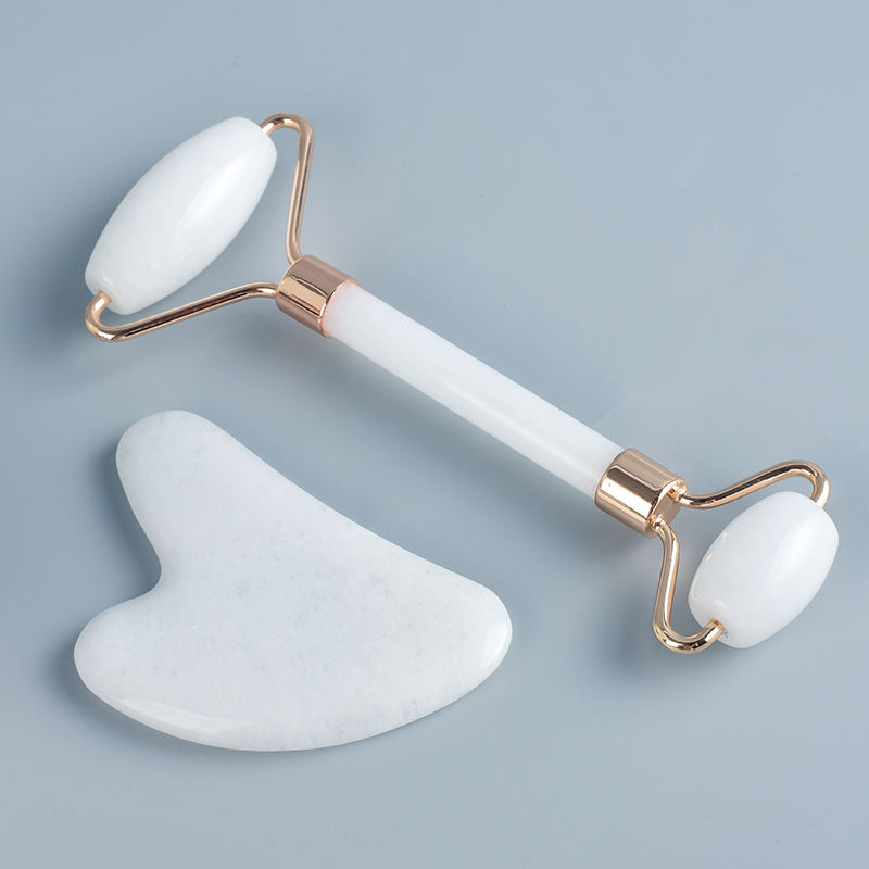 OEM Natural Rose Quartz Jade Facial Roller Gua Sha Set