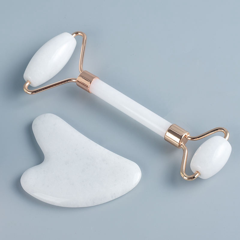 OEM Natural Rose Quartz Jade Facial Roller Gua Sha Set
