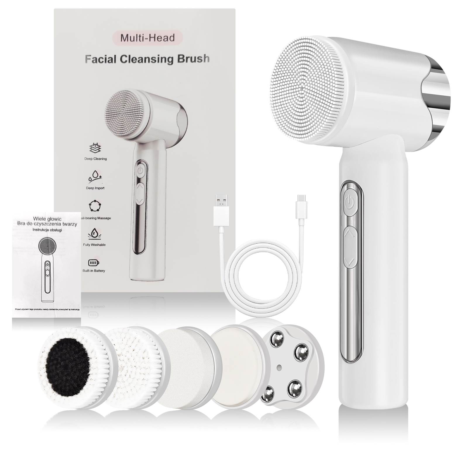 6-in-1 Waterproof Electric Spin Spa Facial Cleansing Brushes Exfoliation & Facial Massager