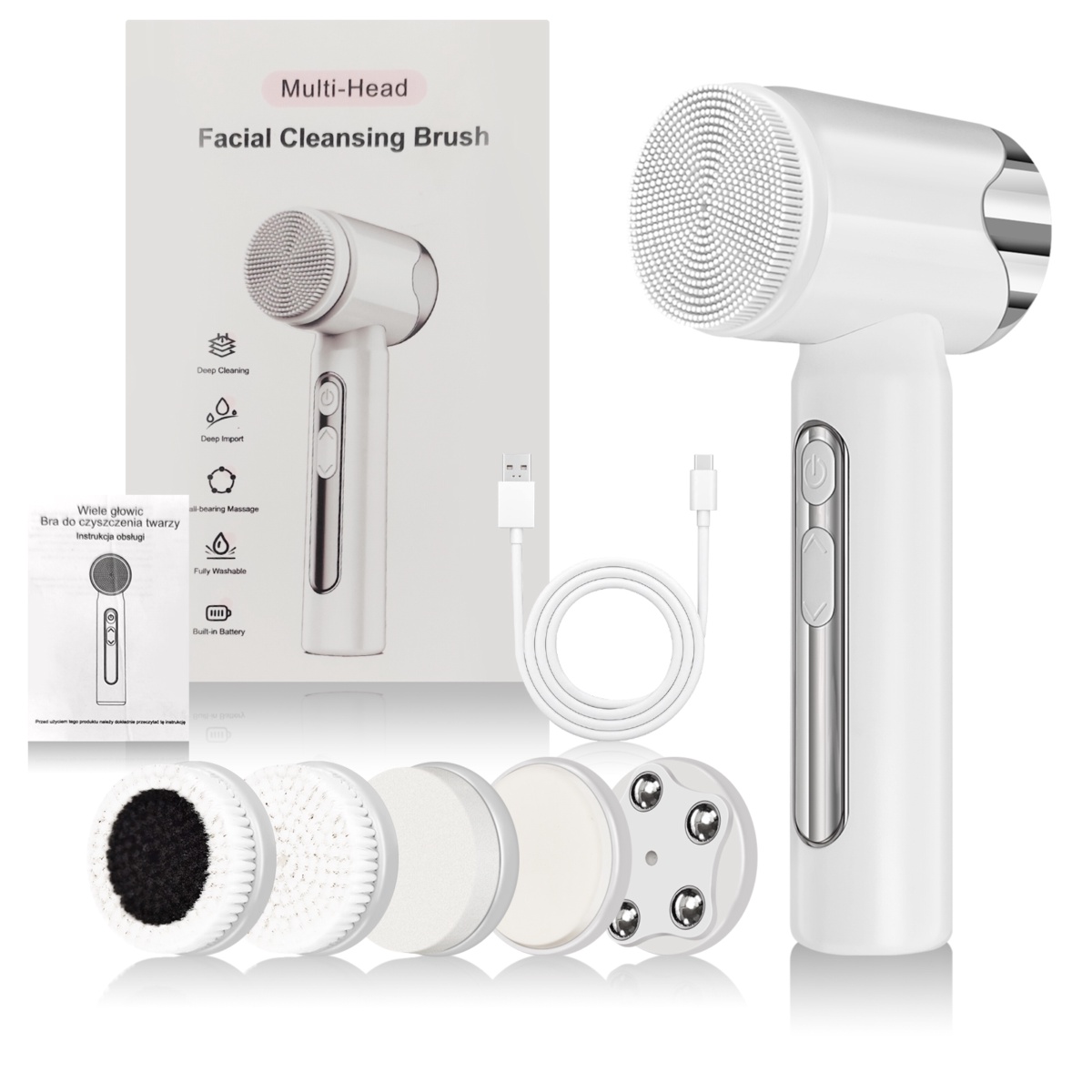 6-in-1 Waterproof Electric Spin Spa Facial Cleansing Brushes Exfoliation & Facial Massager