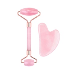 OEM Natural Rose Quartz Jade Facial Roller Gua Sha Set