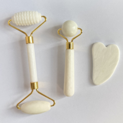 OEM Natural Rose Quartz Jade Facial Roller Gua Sha Set